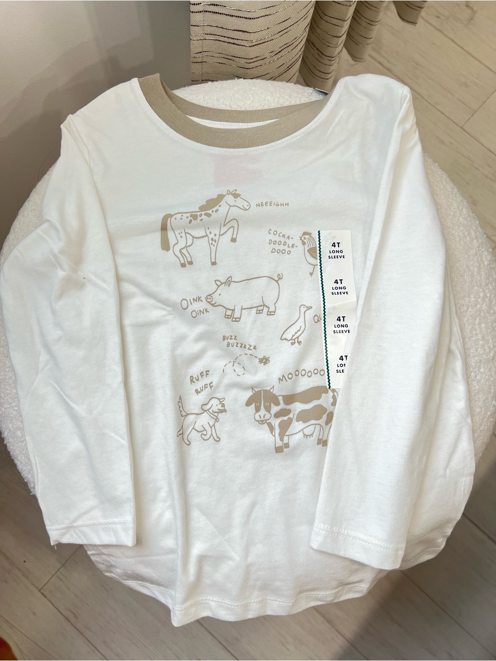 Cat & Jack Cream and White Long-Sleeve Animal Print Tee